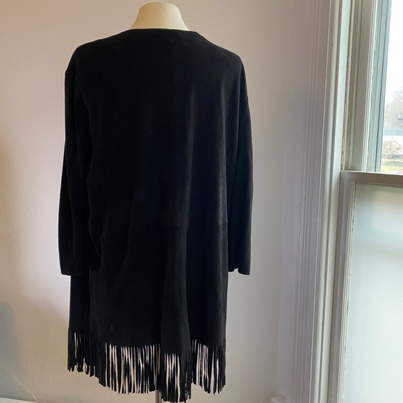 Black suede Mango long jacket with fringe - Picture 3 of 7